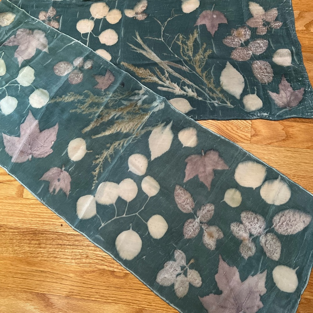 Silky Botanical Print Leaves Scarf